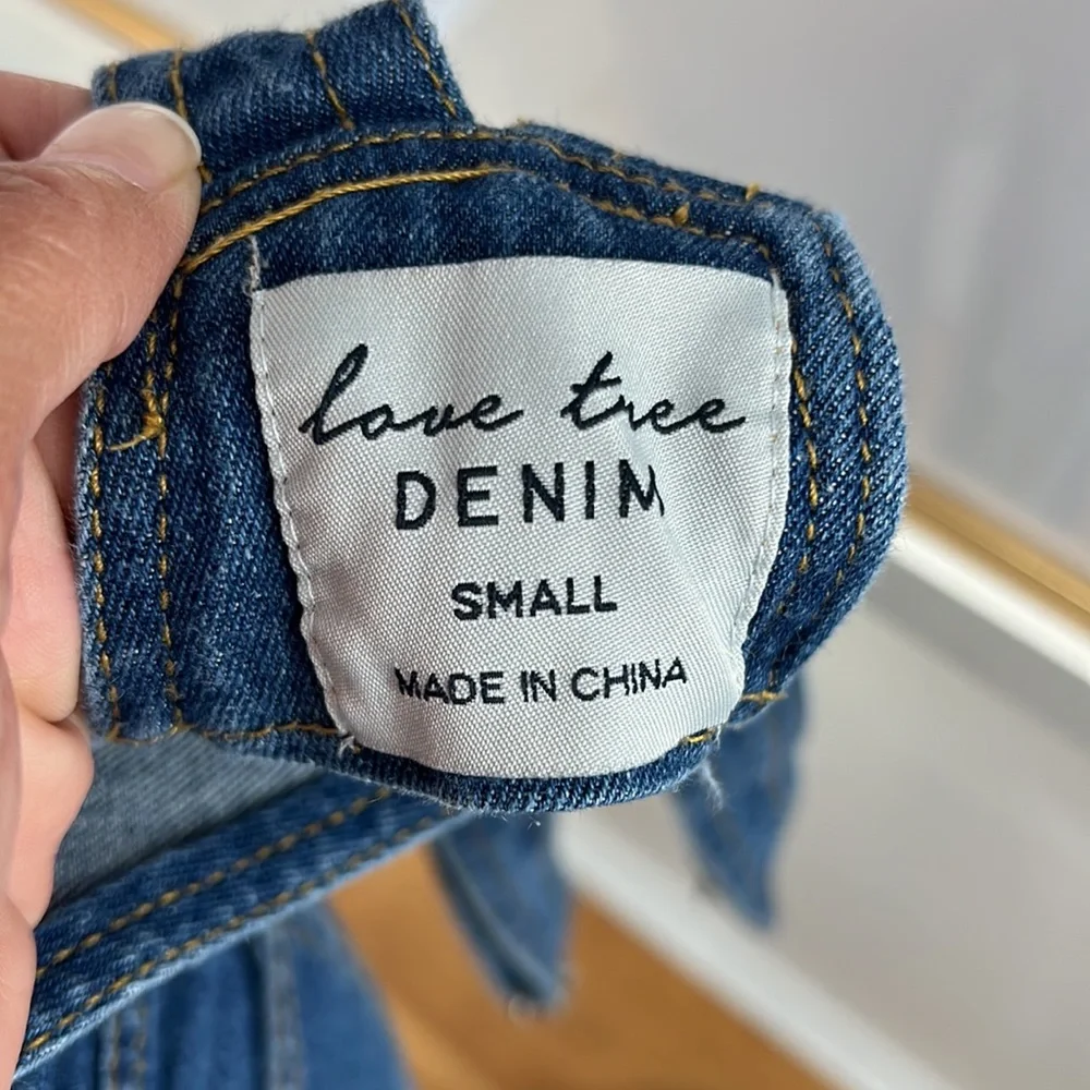 Love Tree Denim Racerback Button Bib Overalls, Size S